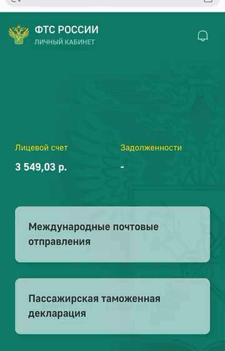 Личный кабинет ФТС: остаток на лицевом счёте
